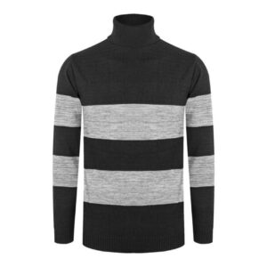 پلیور یقه اسکی مردانه مدل راه راه رنگ مشکی